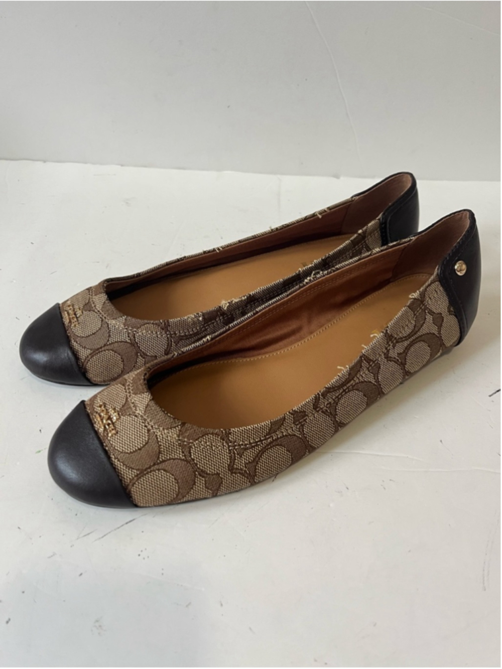 Coach Women's Signature Canvas Cap-Toe Ballet Flats in Brown size 8B